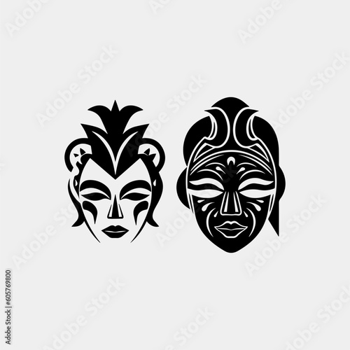 Set of african tribal masks. Collection of different indian, aztec mask on white background