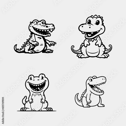 set of cute Happy Alligator vector logo character isolated