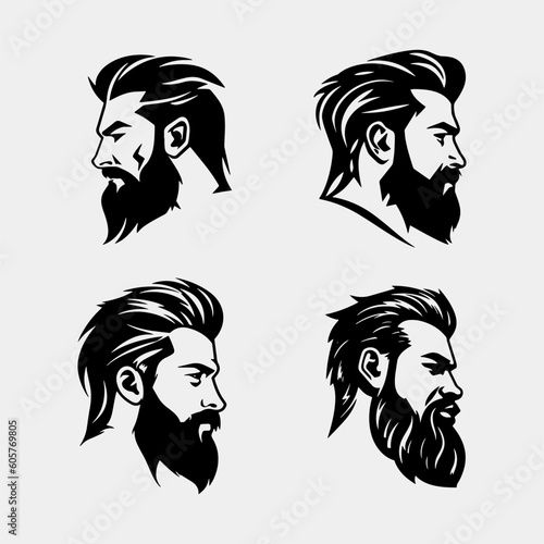 set of Man with beard variations silhouette. Side face profile