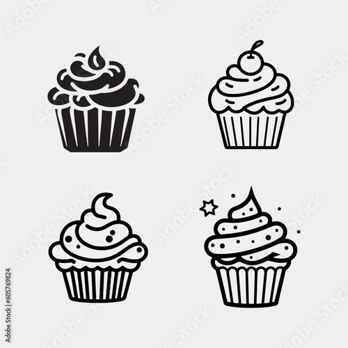 vector set of Cupcake isolated on white background