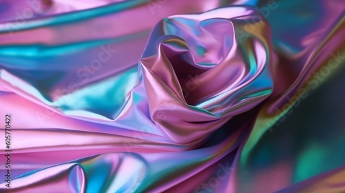 holographic iridescent satin foil background. Generative AI photo