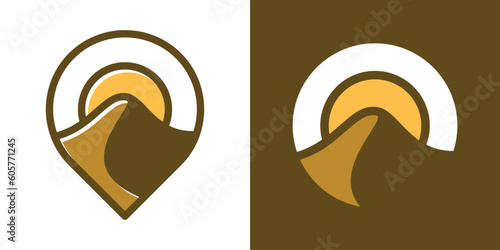 logo design desert and pin map icon vector illustration