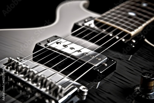 detail of guitar strings in close up. Generative AI