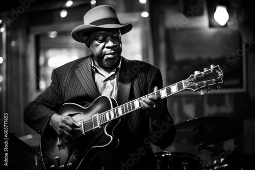African American jazz musician blues club guitarist. Generative AI