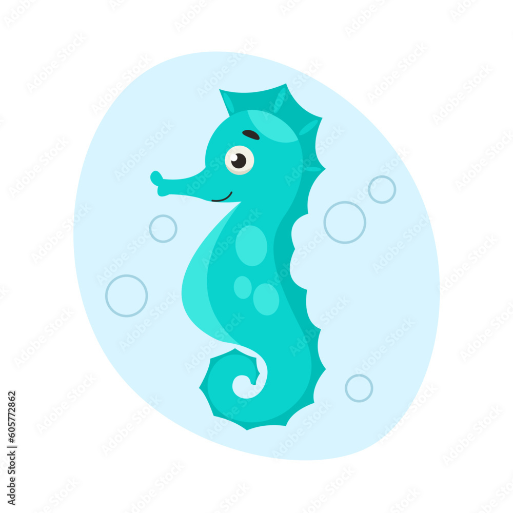 Cute seahorse swims in the water. Sea life. Vector graphic. Cute seahorse swims in the water. Sea life. Vector graphic.