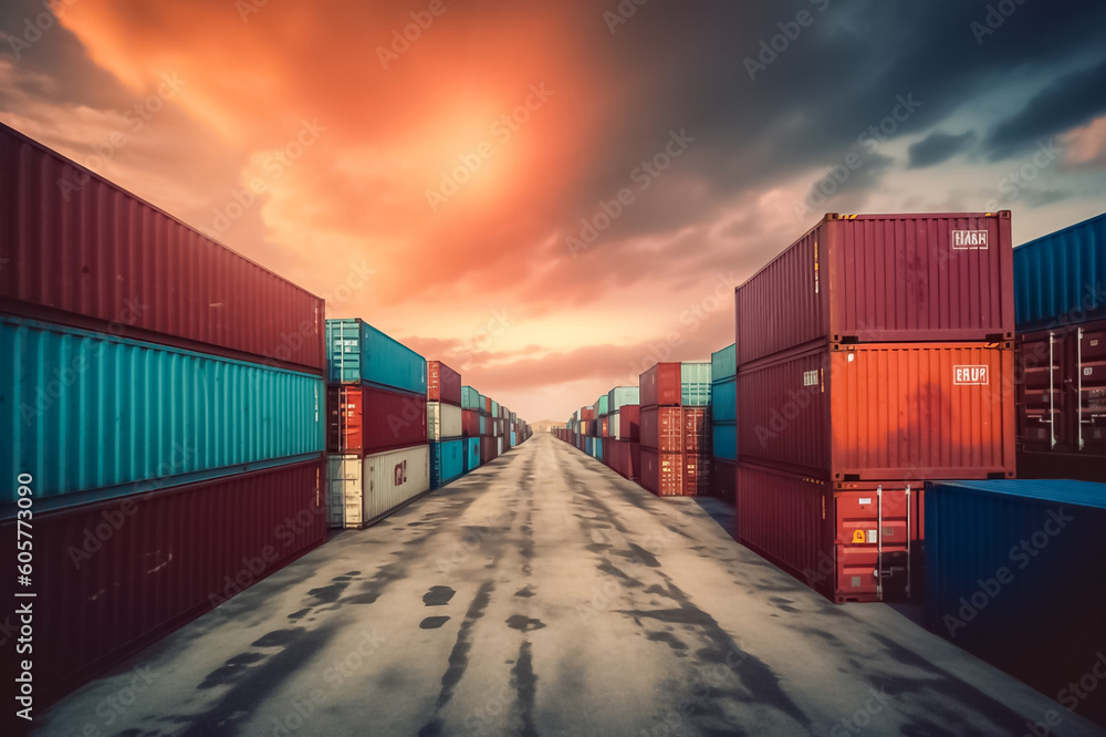 massive container ships lined up at an industrial port, their decks filled with neatly arranged cargo containers, representing the interconnectedness of global commerce. generative AI. massive container ships lined up at an industrial port, their decks filled with neatly arranged cargo containers, representing the interconnectedness of global commerce. generative AI.