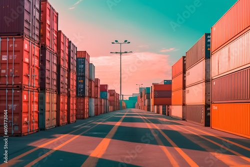 Wallpaper Mural massive container ships lined up at an industrial port, their decks filled with neatly arranged cargo containers, representing the interconnectedness of global commerce. generative AI. Torontodigital.ca