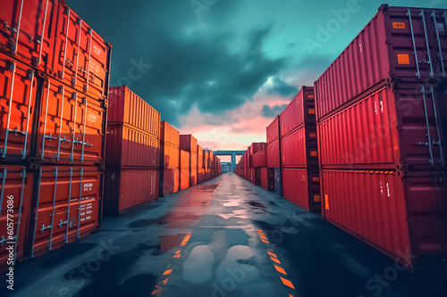 Wallpaper Mural massive container ships lined up at an industrial port, their decks filled with neatly arranged cargo containers, representing the interconnectedness of global commerce. generative AI. Torontodigital.ca