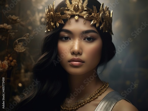 chinese woman with a very large headdress and elaborate asian headpiece