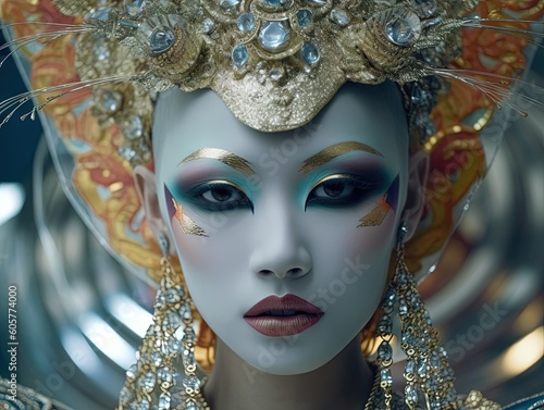 chinese woman with a very large headdress and elaborate asian headpiece