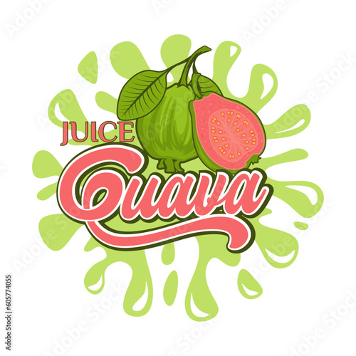 guava fruit juice logo design, with fresh guava fruit icon with water splash. Perfect for drink labels, juice drink icons or drink product stickers