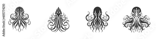 Black and white octopus logo. Cthulhu logo. Vector illustration. photo