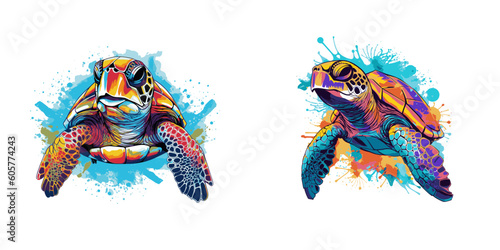 Watercolor sea turtle. Vector illustration.