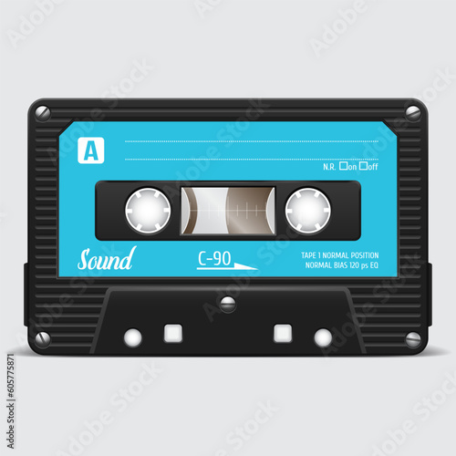 Retro audio cassette. Audio tape. Old technology. Realistic vector cassette on a white background.