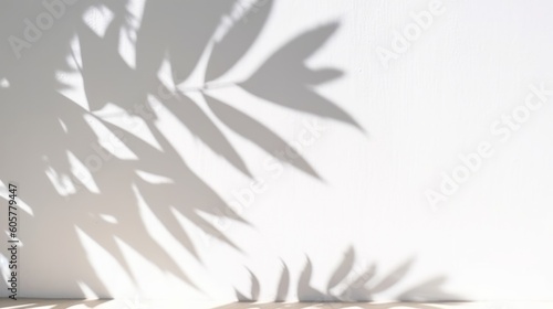 Minimal abstract light blue background for product presentation. Shadow of tropical leaves and curtains window on plaster wall