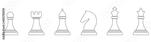 Chess piece line icons set. Smart board game outline elements. Vector illustration isolated on white.