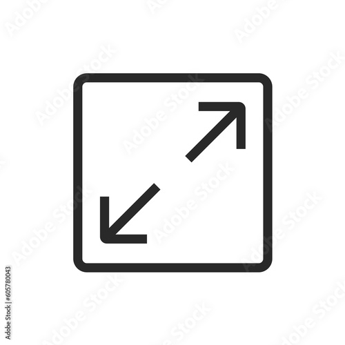 Fullscreen pictogram arrow size icon. Full screen bigger extend video wide web app maximize symbol icon, enlarge.