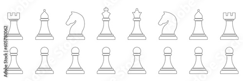 Chess piece line icons set. Smart board game outline elements. Vector illustration isolated on white.