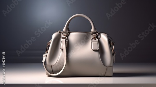Beautiful trendy smooth youth women's handbag in gray color on a studio background