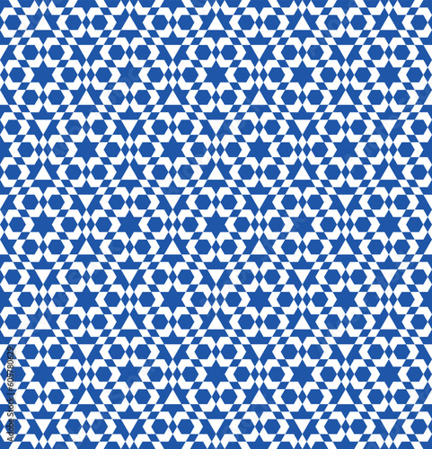 Seamless arabic geometric ornament in blue and white