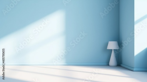 Light soft minimal background mockup for product presentation. Corner of room with shadows from different angles delicate light blue color