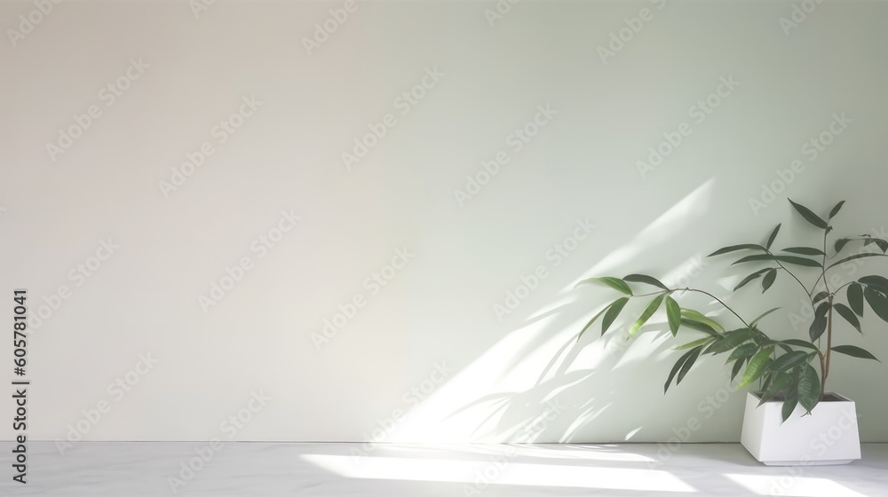 Minimalistic light background with blurred foliage shadow and plant on a light wall. Beautiful background for presentation Minimalistic light background with blurred foliage shadow and plant on a light wall. Beautiful background for presentation