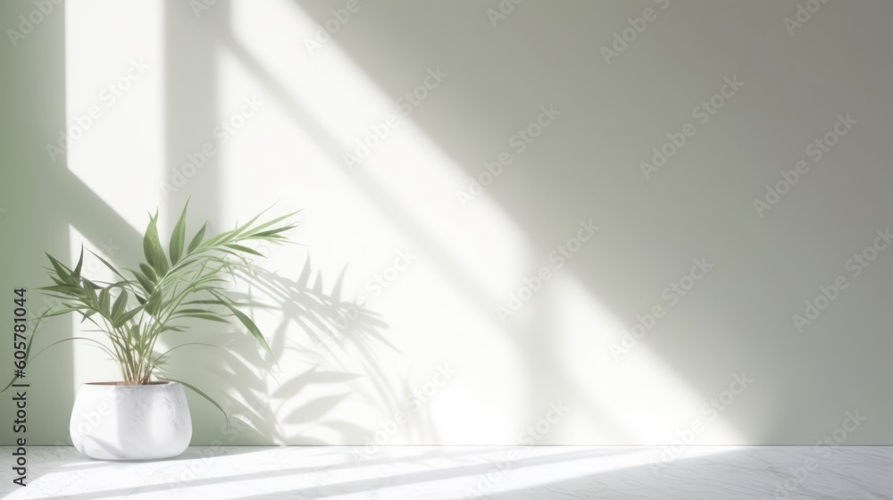 Minimalistic light background with blurred foliage shadow and plant on a light wall. Beautiful background for presentation Minimalistic light background with blurred foliage shadow and plant on a light wall. Beautiful background for presentation