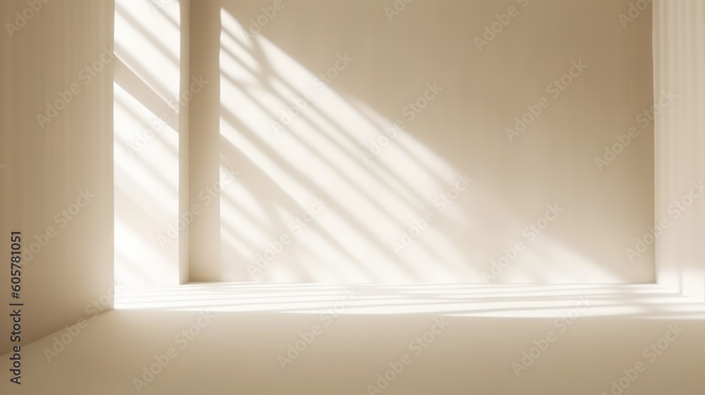 Minimalistic abstract gentle light beige background for product presentation with light andand intricate shadow from the window and vegetation on wall. Minimalistic abstract gentle light beige background for product presentation with light andand intricate shadow from the window and vegetation on wall.