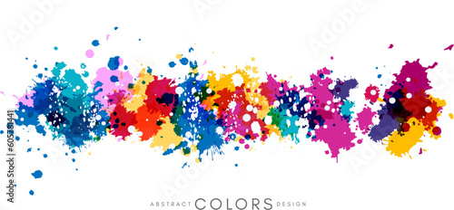 Colorful hand drawn decorative element from splashes. Abstract creative design from multicolored paint.