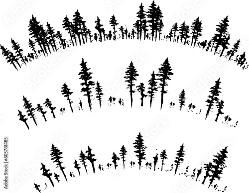 Ink hand drawn forest. Design collection.