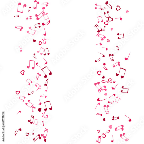 Notes and hearts borders. Love Music decoration element isolated on the white background.