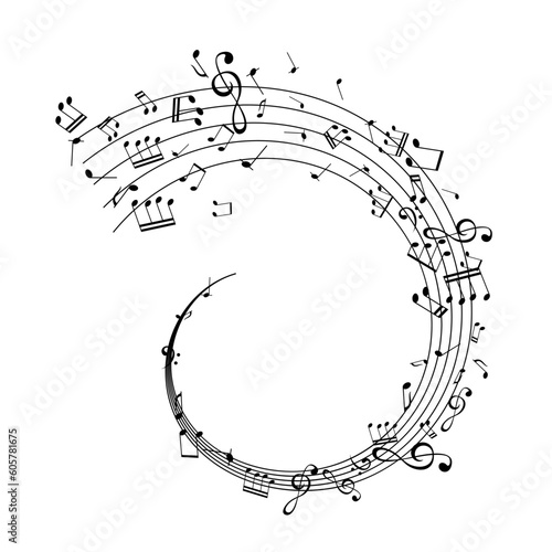 Notes on the swirl. Music decoration element isolated on the white background.