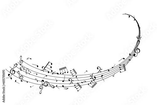 Notes on the swirl. Music decoration element isolated on the white background.