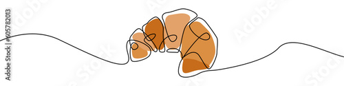 Croissant icon line continuous drawing vector. One line Croissant icon vector background. Croissant pastry icon. Continuous outline of a French style croissant icon.