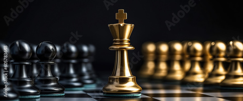 Gold queen is the leader of the chess in the game on board. Business concept. Strategy, Success, management, business planning, disruption and leadership concept