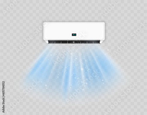 Air conditioner design illustration wind cold flow. Air condition room wave realistic wind breeze climate cooler wall design.