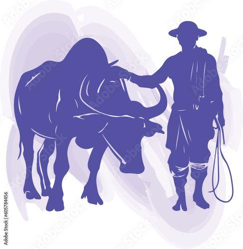 Indian farmer line art vector silhouette