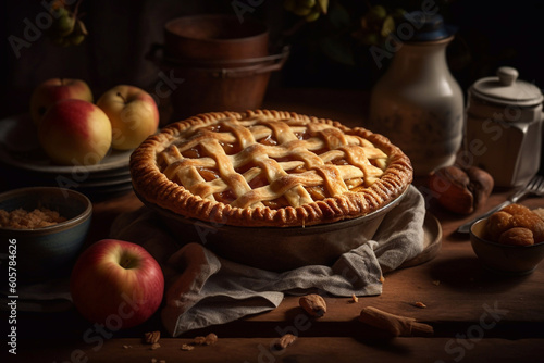 Fresh American apple pie. Generative AI. © Oksana