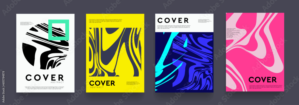 Summer Fluid Cover. Pattern 1970 Wavy Swirl Retro Design with Yellow, Blue, Pink, Black Color. Psychedelic Abstract 3D Background for Poster, Website, Placard, Cover, Advertising. Vector Illustration.