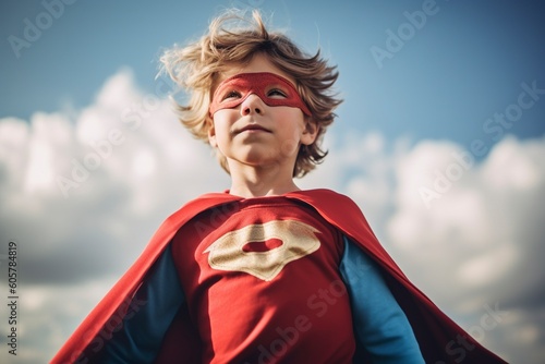 A boy dreams of having superpowers and defending the defenseless, and being a hero. Fictitious person generated by Ai.