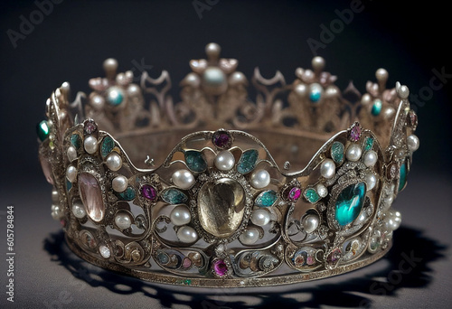 Royal gemstone crown under studio lighting. AI Generated