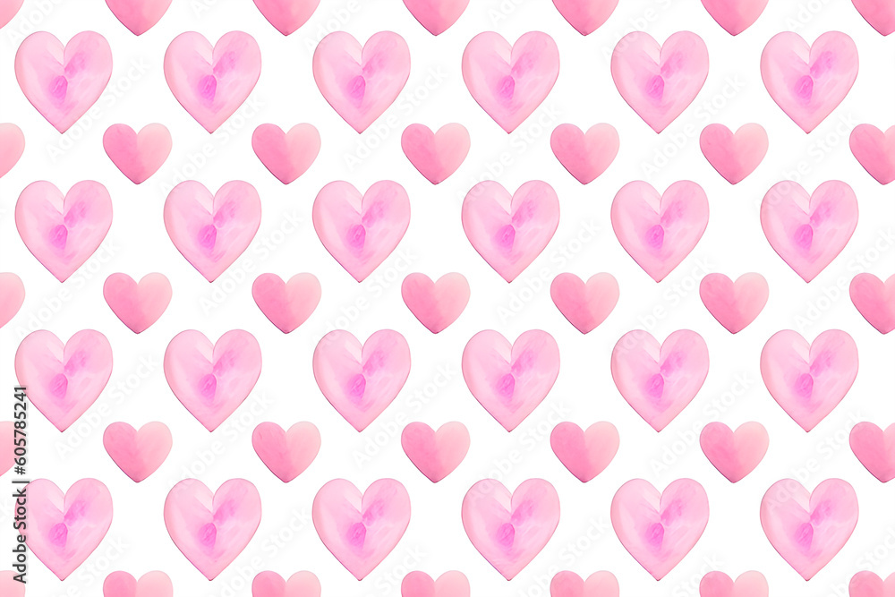 Seamless heart pattern. Watercolor style. Generative AI.