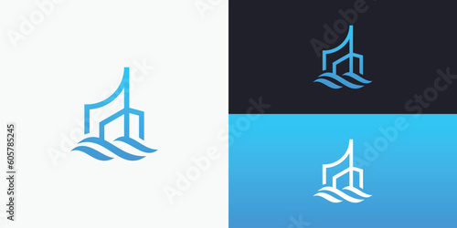 building logo with wave icon symbol
