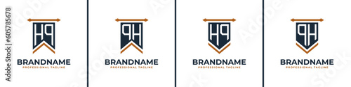 Letter HQ and QH Pennant Flag Logo Set, Represent Victory. Suitable for any business with HQ or QH initials.
