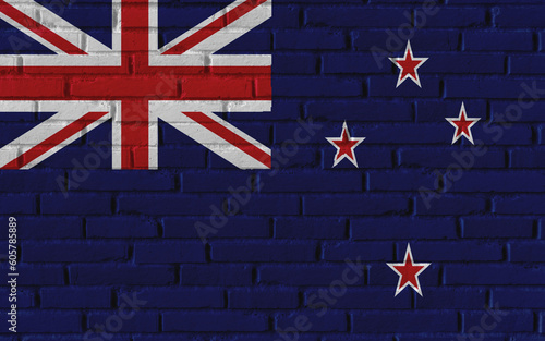 New Zealand country national flag painting on old brick textured wall with cracks and concrete concept 3d rendering image realistic background banner