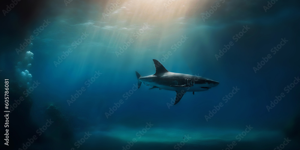Great white shark swimming in the ocean Great white shark swimming in the ocean