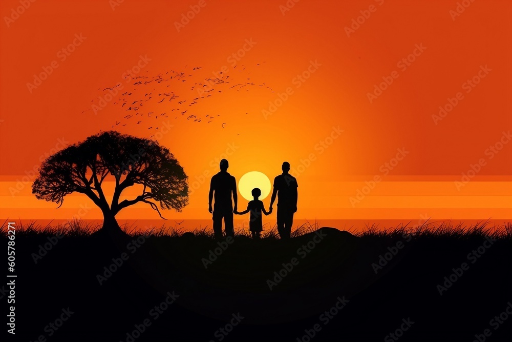 Gay family concept at sunset. Generative ai 
