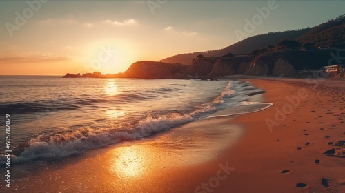 Beautiful sunset over a beach. Nature photography. AI generated © ArtSpree