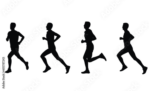 marathon runner, four steps silhouettes - vector artwork