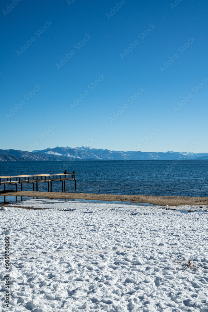 View of theIncline Public Beach in Washoe County, Nevada in the winter